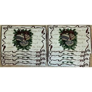 Set of 8 Tapestry Christmas Holiday Heavy Woven Placemats 18 X 12 Ornaments